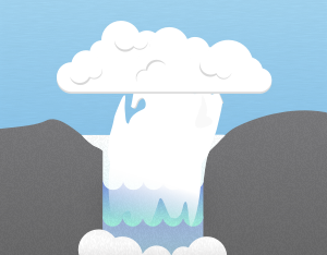 A graphical illustration of a cumulus cataractagenitus cloud